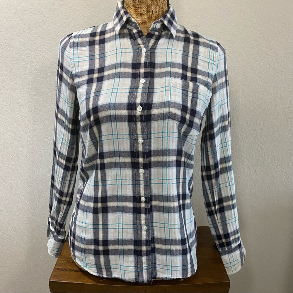 J Crew Women’s Shirt Size S Plaid Blue White Button Up Long Sleeve